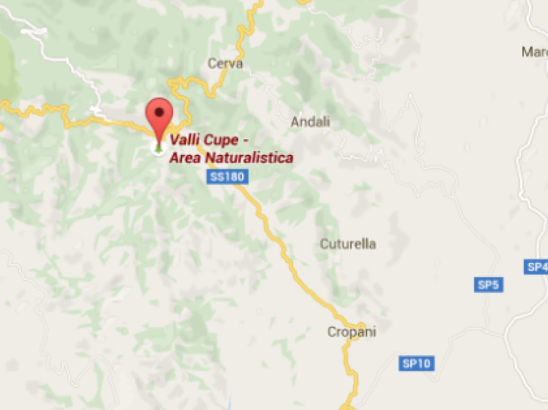 Map of Valli Cupe where you can find a 500years old chestnut with a 8m circumference, the Gentle Giant