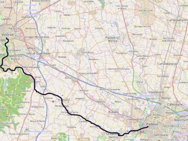 itinerario per lanzė da vicenza in bicicletta