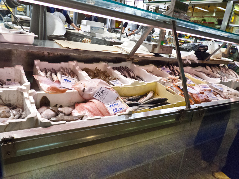 Fish counter in Ancona market