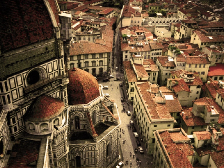 The city of Florence view. Green guide, Tuscany, Italy