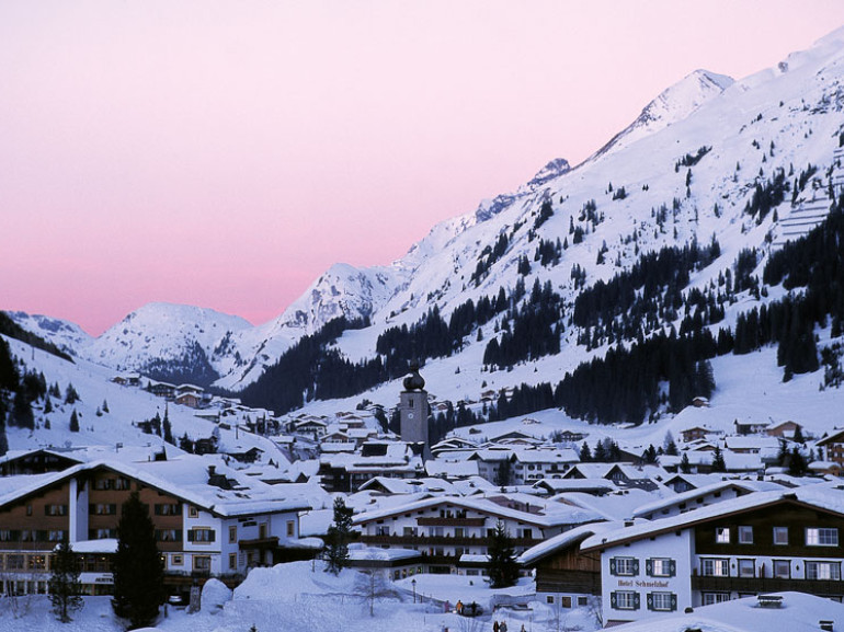 The characteristic Lech, alpine location covered in snow
