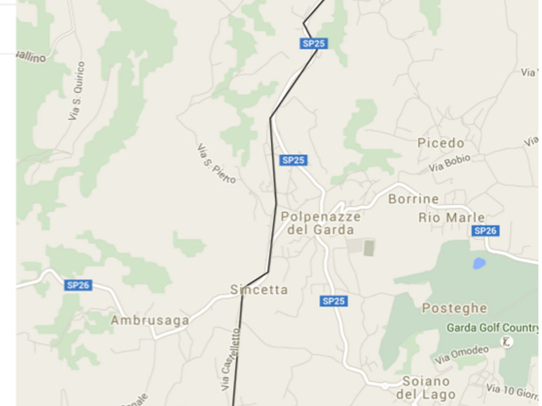 Mappa dell'itinerario in bicicletta da Soliano ai laghi di Sovenigo, Brescia